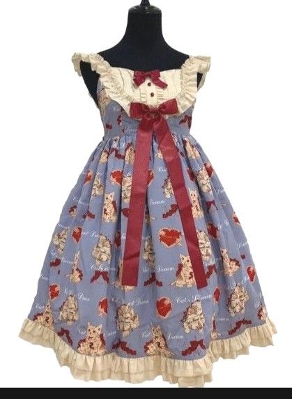 Preview of 未使用タグなし ロリィタ 猫 ハート ワンピース 水色 JSK ジャンパースカート ロリータ lolita かわいい リボン ねこ