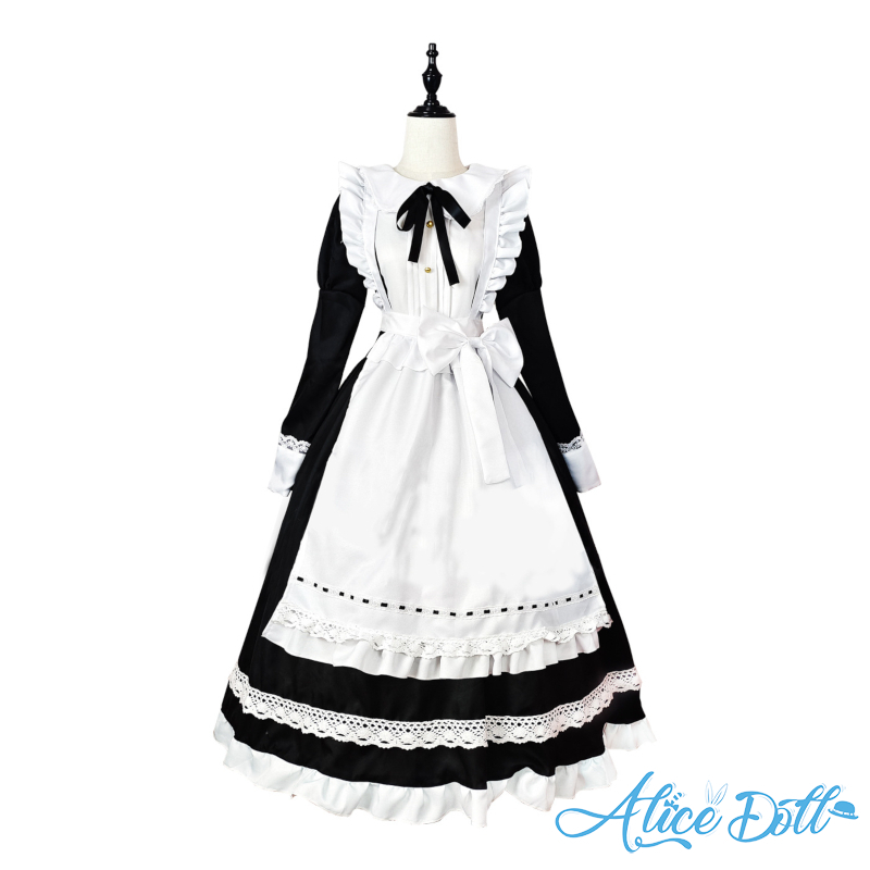 Preview of メイド服 クラシカル ロング丈 ワンピース エプロン ヘッドドレス 長袖 半袖 クラシック ドレス ロリータ Lolita ロリィタ ゴスロリ
