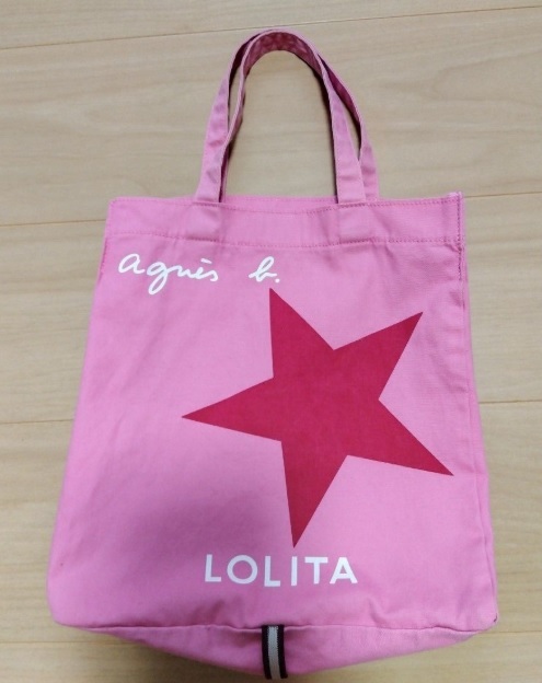 Preview of アニエスベーロリータ星柄エコバッグ☆トートバッグ 28x25x10cm agnesb.LOLITAコットン綿素材ピンク