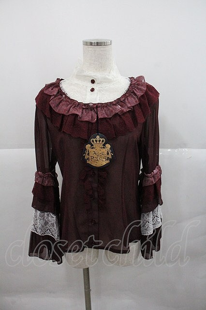 Preview of ALICE and the PIRATES / Funeral Procession of Roses ~Aria Blooming in the Twilight~ Patterned Funeral Rose Blouse, Bordeaux I-25-12-22-014-PA-BL-SA-ZI