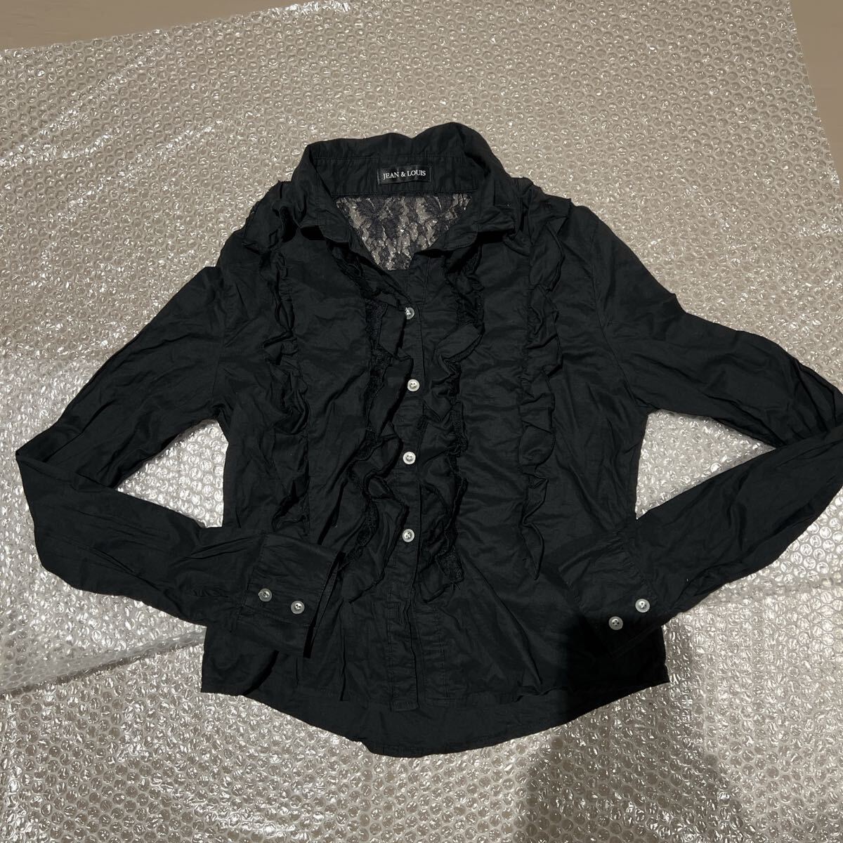 Preview of JEAN & LOUIS シャツ 長袖 ブラック 黒 レトロ 古着 フリル レース Mサイズ ブラウス 長袖シャツ デザイナーズ系 ロリータ系
