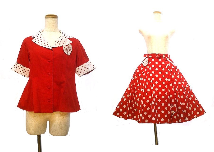 Preview of Angelic Pretty Milkshake Blouse & Milkshake Circular Skirt & Hairband & Heart Patch 4-Piece Set