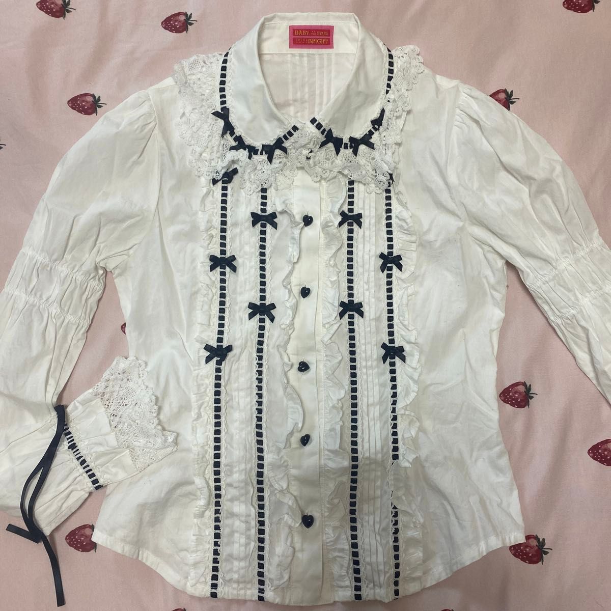 Preview of BABY, THE STARS SHINE BRIGHT Blouse, Long Sleeve, Frill, Lace, Ribbon, White