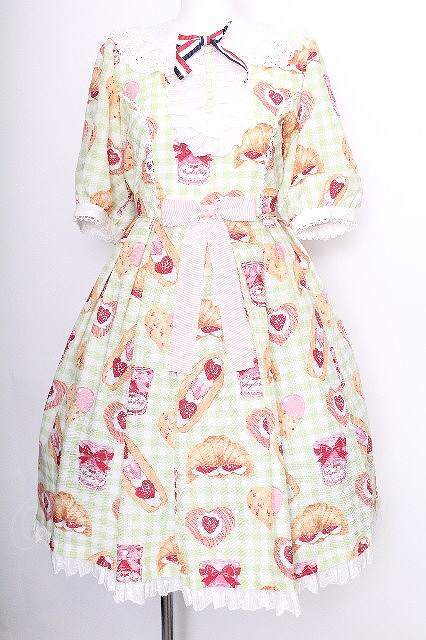 Preview of Angelic Pretty / いちごBread Bakerylワンピース グリーン S-26-07-13-033-AP-OP-AS-ZS