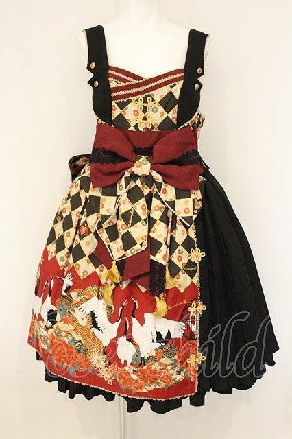 Preview of metamorphose / Hyakka Ryouran ~Mahoroba no Mai~ Side Pleated Jumper Skirt Black x Wine O-26-07-18-019-ME-OP-IG-OS