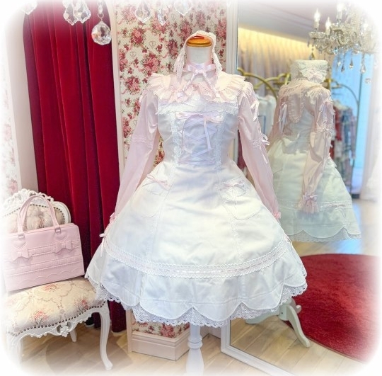 Preview of Brand new BABY THE STARS SHINE BRIGHT scalloped hem JSK (Jumper Skirt) - Lolita style, white/pink. Sold out.