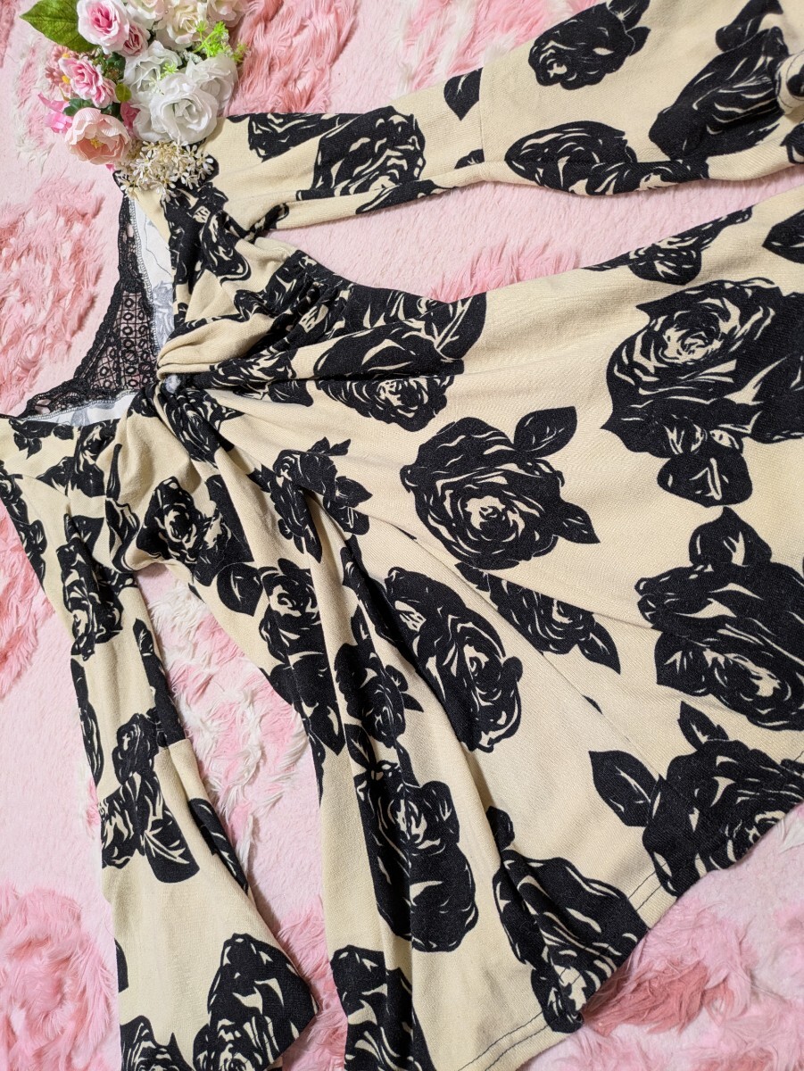 Preview of ベージュ×黒◆くっきり◆花柄◆背中刺繍レース付き◆超レア！超！セクシー◆ドレス型◆ワンピース