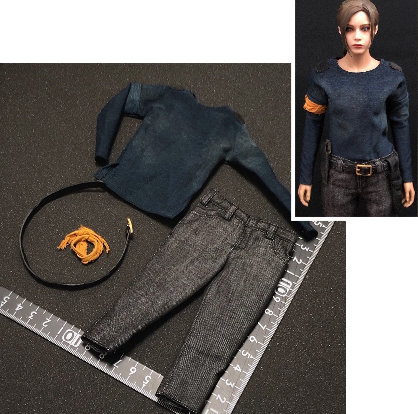 1/6 Scale Women's Clothing Set - threezero Carol Denim Long-Sleeve T-Shirt and Pants (Keywords: DAMTOYS, easy&simple, VERYCOOL, TBleague, phicen, Hot Toys Figure)