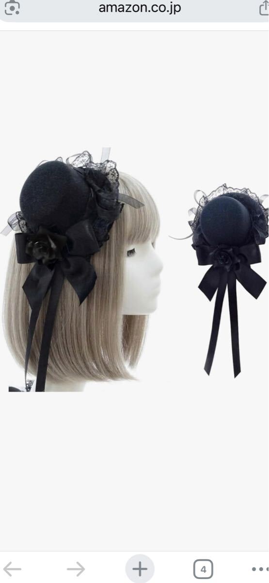 Preview of ロリータ ヘッドドレス フラワーレースリボン ゴシック 姫系 ヘアアクセサリー 薔薇 黒 (ブラック)