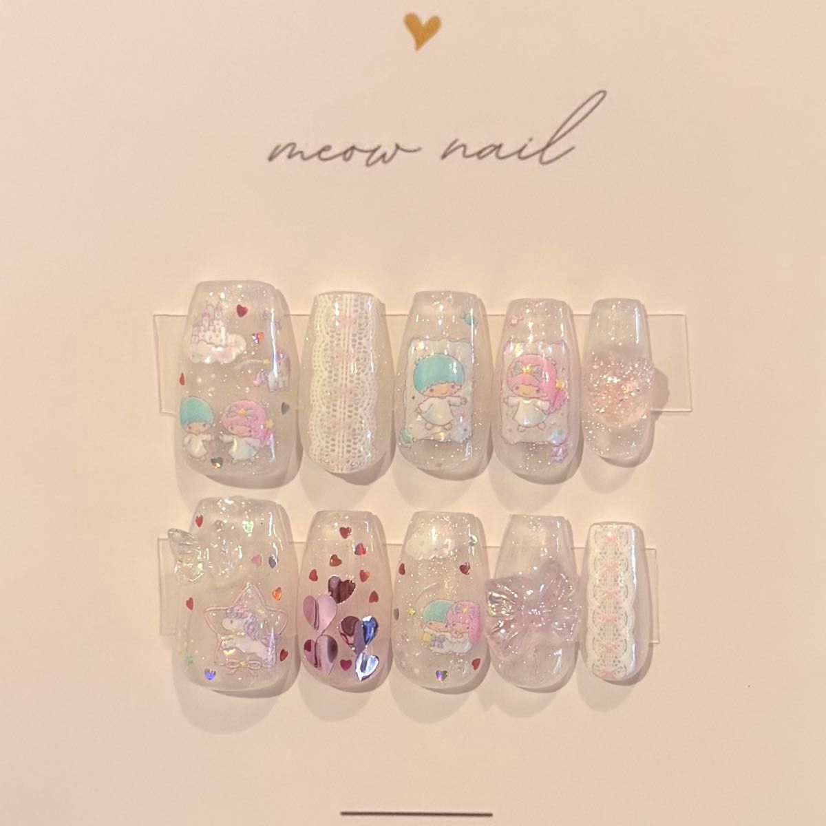 Nail tips, Kiki & Lala nails, girly nails, wish core nails, magnetic nails, pink nails, ribbon nails