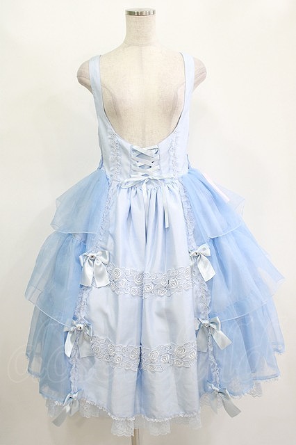Preview of metamorphose / 【プラスサイズ】Mellifluous フロントあきフリルジャンパースカート プラスサイズ サックス H-26-07-26-014-ME-OP-NS-ZH