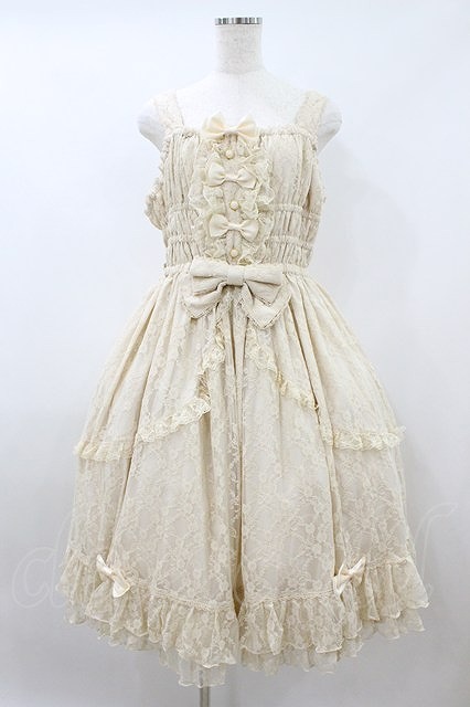 Preview of metamorphose / [Plus Size] All-over Lace Shirred Frill Jumper Skirt, Plus Size, Natural White H-26-08-22-1019-ME-OP-NS-ZH