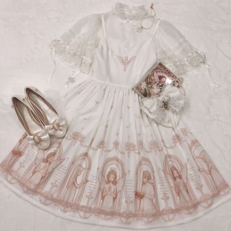 Preview of 【CU031-LW】 One-piece dress, camisole, white, lolita, blood, vampire, demon, devil, dark/sickly cute, Halloween