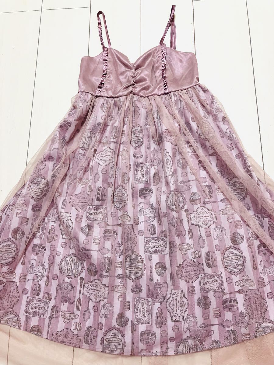 Preview of axesfemme アクシーズファム キャミソールワンピース チュール素材 スイーツ柄 ピンク ガーリー スイーツ柄 光沢 Ｍサイズ