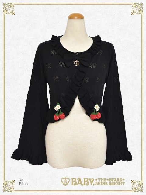 Preview of 【BABY, THE STARS SHINE BRIGHT】Swaying Strawberry Ribbon Openwork Bolero (Black)