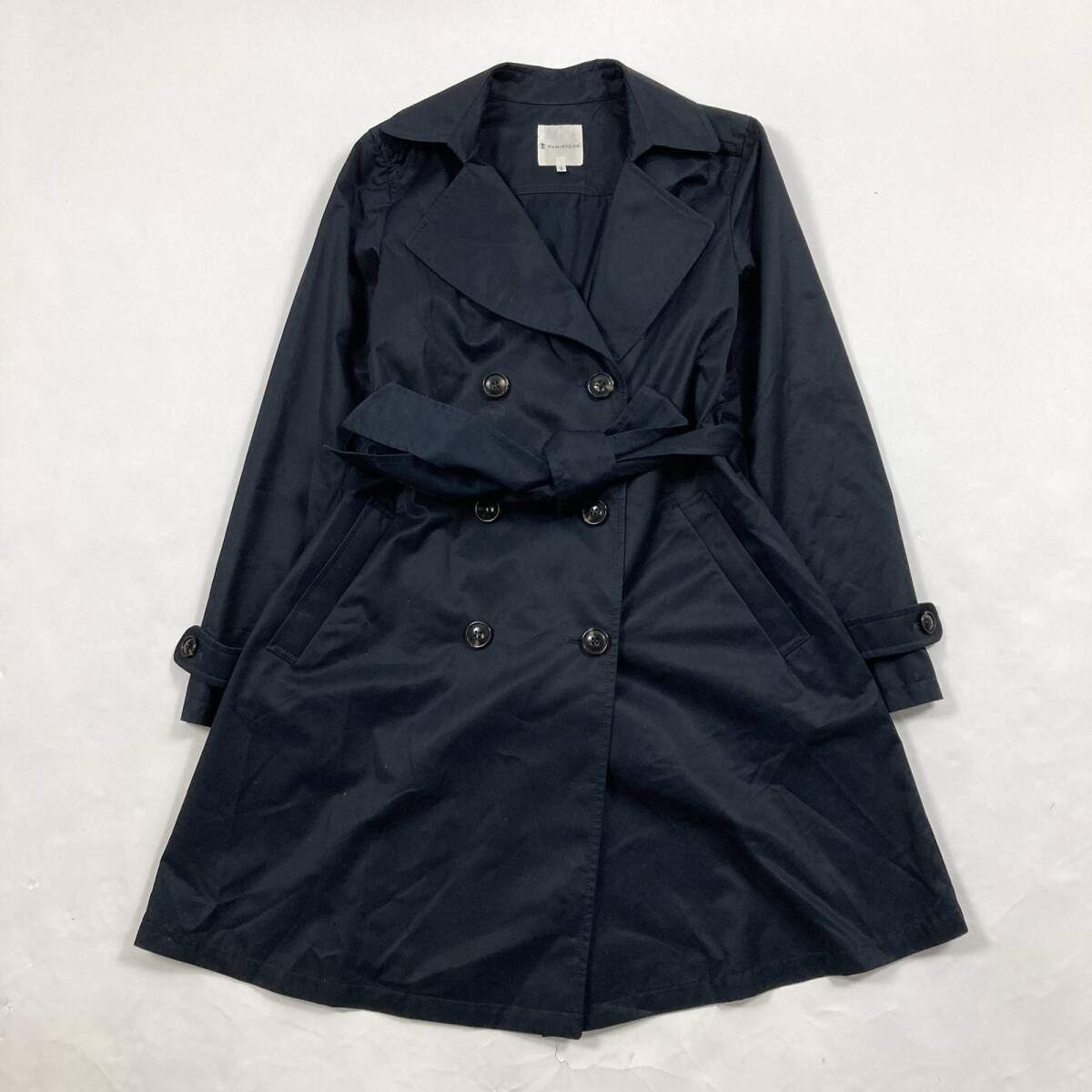 KUMIKYOKU Suite Trench Coats Long coat Outerwear Double-breasted women's clothing Belts Navy, size 2, for women.