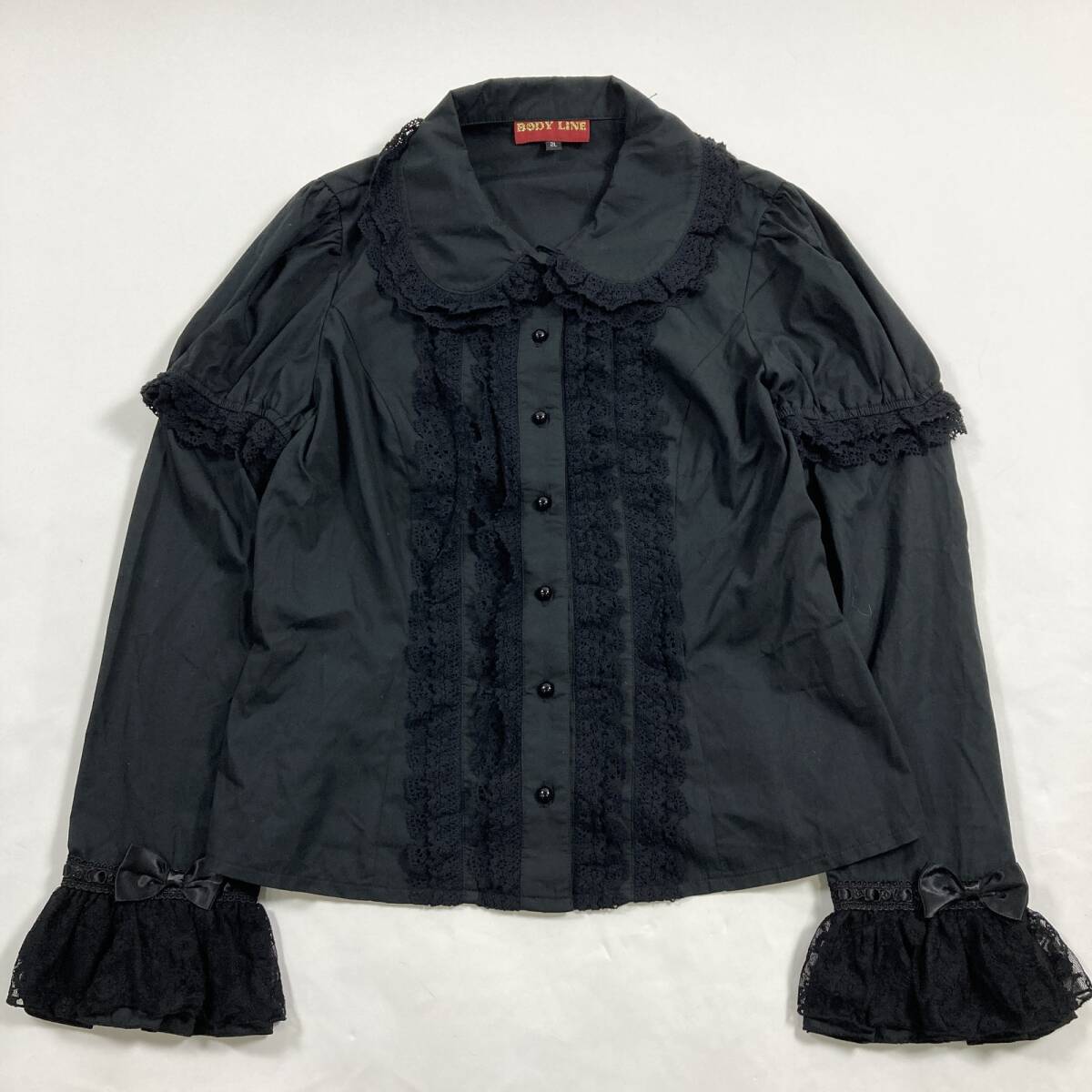 Preview of ★ BODY LINE ボディライン ブラウス 長袖 トップス パフスリーブ フリル レース ロリータ ゴスロリ 量産 地雷 ブラック 2L レディース