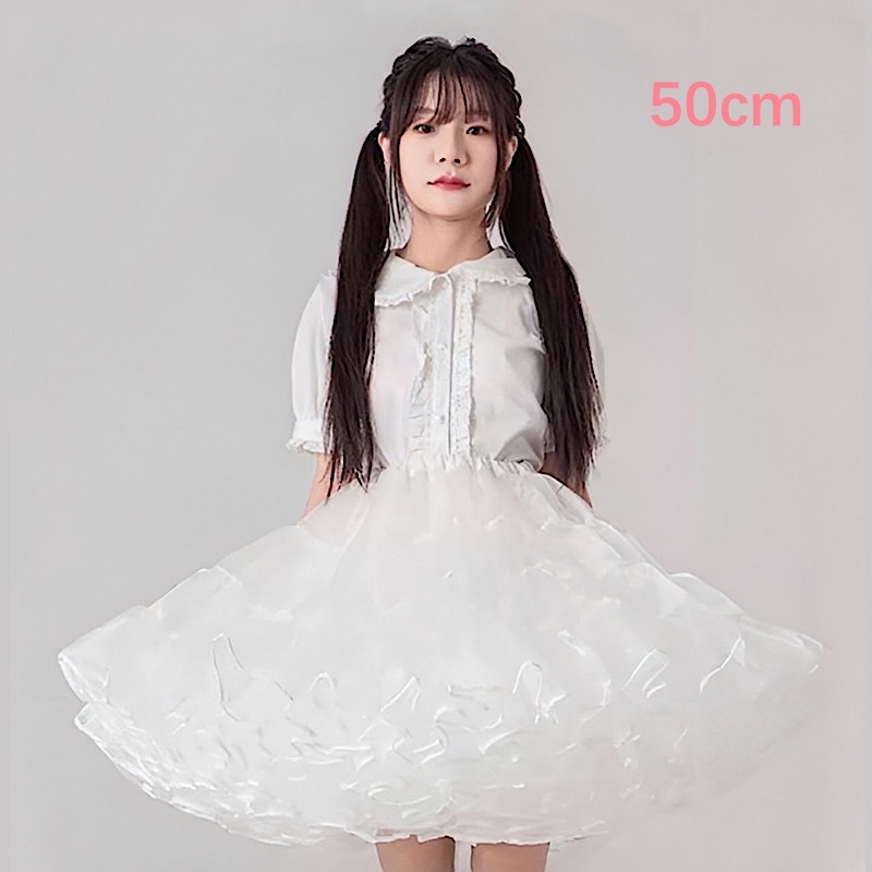 Preview of Medium-length (50cm) voluminous pannier skirt for adults. Perfect for Lolita and Gothic Lolita fashion. Cute, frilly, and loose-fitting.