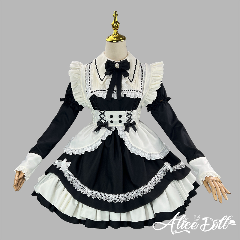 Preview of Classical Maid Dress One-Piece Apron Set with Detachable Sleeves (2-way: Long Sleeve, Short Sleeve) - Lolita, Gothic Lolita, Sweet Lolita, Elegant, Cute Women's Dress