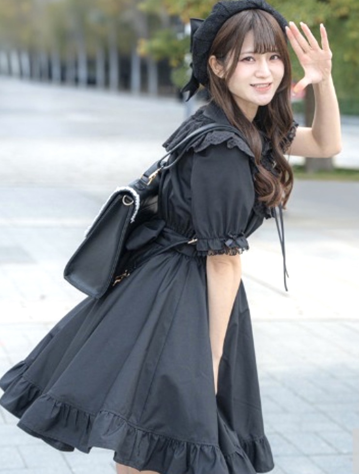 Preview of 新品 眞白ありす 綿レース使い ワンピース 黒 Lサイズ 膝丈ワンピース ロリータ 黒ロリ 地雷系 量産型 ゴスロリ ゴシック ノースリワンピ