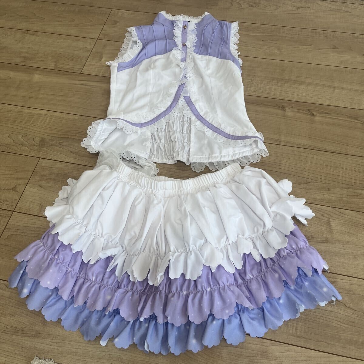 Preview of Yk154 セットアップ ロリータ風 ノースリーブブラウス パープル×ホワイト フリル レース サイズ不明