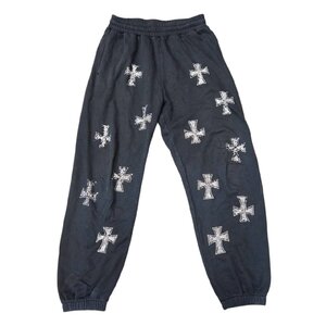 Unknown Sweatpants with Cross Design and Rhinestones, Size M, Black, Men's Bottoms, Apparel, Clothing