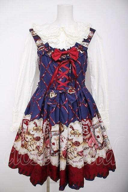 Preview of BABY, THE STARS SHINE BRIGHT / Kitten's Secret AIR MAIL Pattern Jumper Skirt Set, Navy Y-26-08-25-050-BA-OP-AS-ZY
