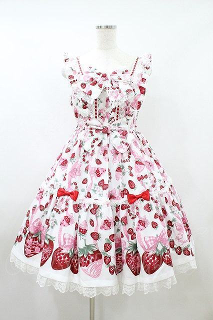 Preview of Angelic Pretty / Berry Jumper Skirt, Free Size, White H-26-08-29-2054-AP-OP-NS-ZH