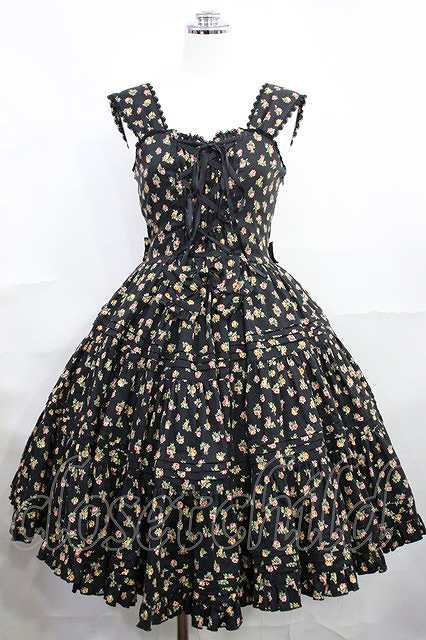 Preview of metamorphose / Tiered Pintuck Jumper Skirt (Floral Print) FREE Black H-26-09-15-1002-ME-OP-YZ-ZH