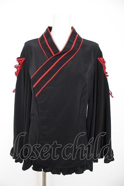 Preview of metamorphose / 【プラスサイズ】着物合わせ風ブラウス 2 黒 Y-26-09-09-084-ME-BL-SZ-ZY