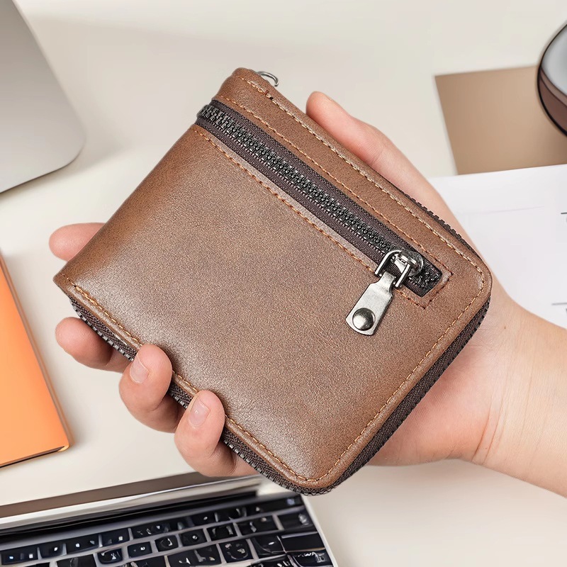 Men's round zipper wallet, brand new, light brown. *Ships same day*