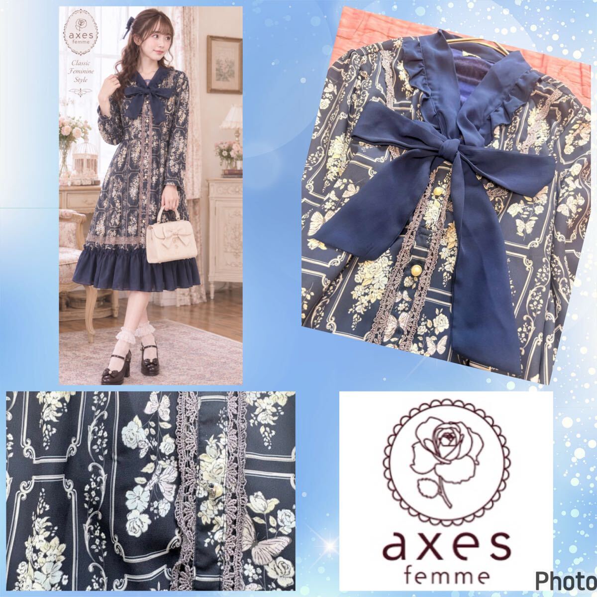 Preview of Axes Femme ★ Excellent Condition ★ Very Popular Item ★ Big Ribbon ★ Fairytale Pattern Dress ★ Cute Style ★ Princess Lolita axes Young Lady Mori Girl Fairy Grunge Feminine