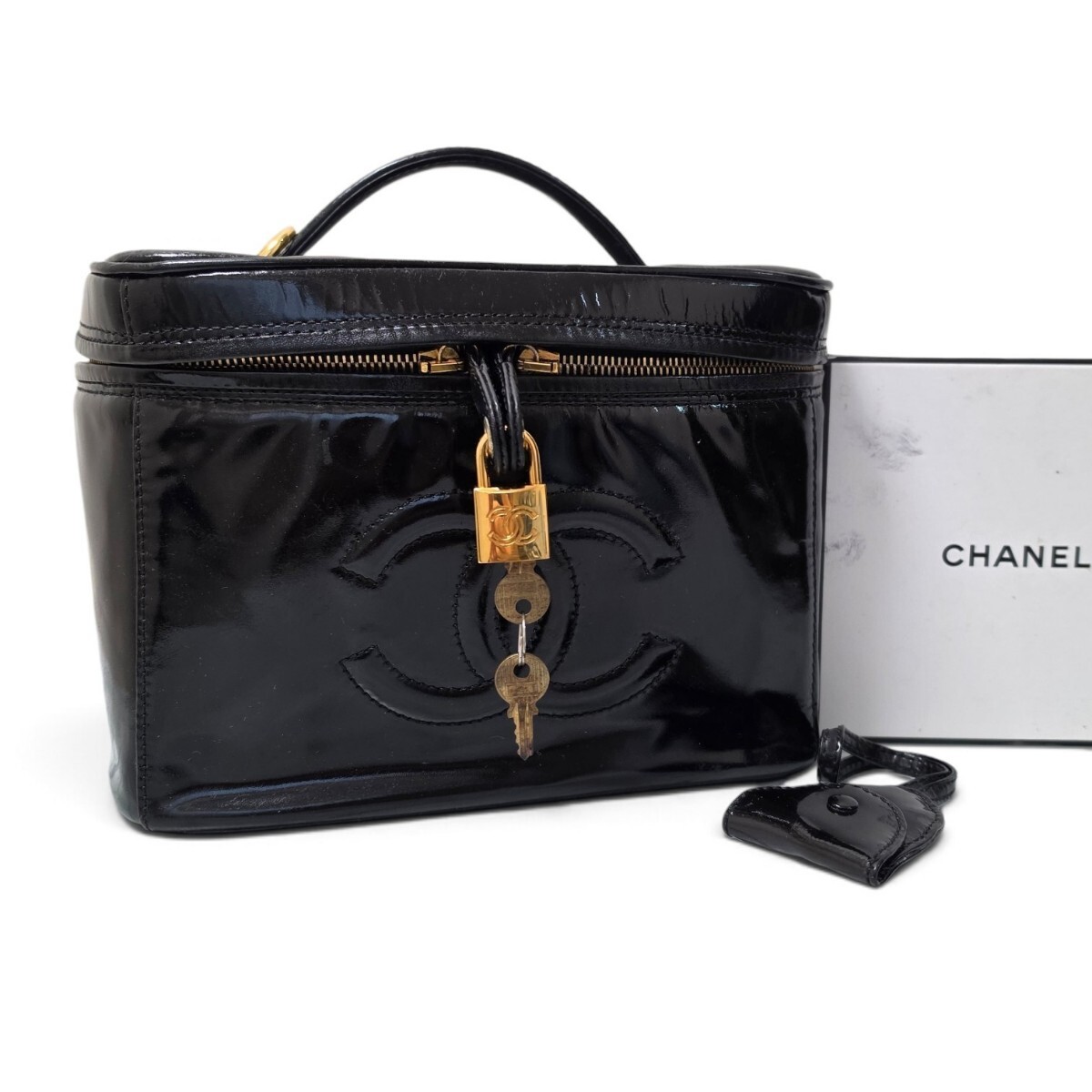 Chanel Chanel Coco Mark Vanity Bag, Patent Leather, Enamel, Black, Gold Hardware, Key Case, Black, Authenticated.