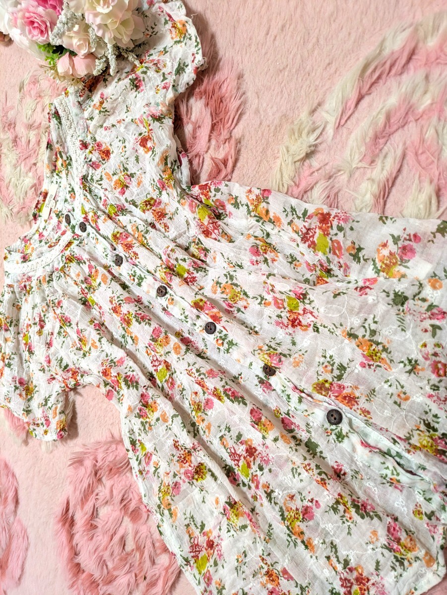 Preview of 白◆鮮やかな◆花柄◆姫◆ヒラヒラ◆チュニワンピース◆お洋服