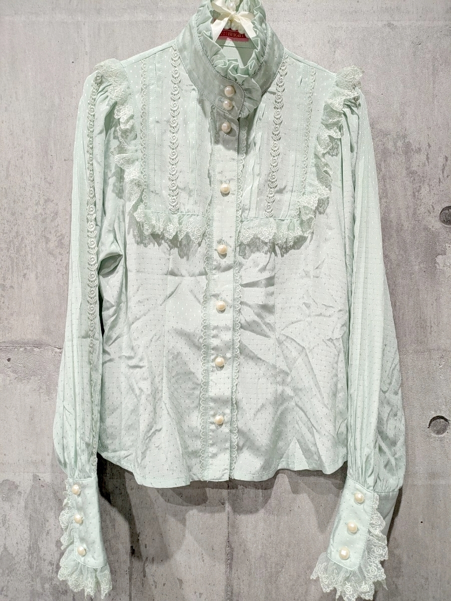 Preview of BABY, THE STARS SHINE BRIGHT Long-Sleeved Frill Blouse, Mint Green, Lolita Ribbon
