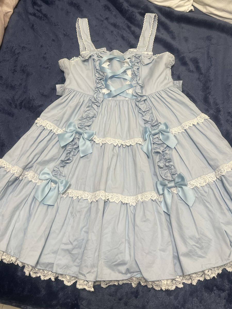 Preview of Angelic Pretty One-Piece JSK (Jumper Skirt) - Saxophone Blue - Shoulder Ribbon Jumper Skirt
