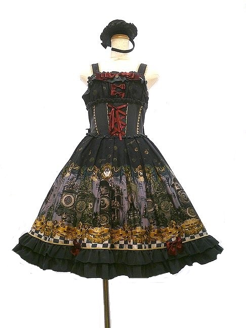 Preview of Metamorphose Tick Clock ~The Gears that Mark Time~ Corset Jumper Skirt & Mini Hat Headband 2-Piece Set JSK Metamorphose