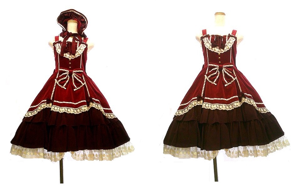 Preview of Metamorphose Velveteen Cecilia Jumper Skirt & Bonnet 2-Piece Set JSK Jumper Skirt Metamorphose