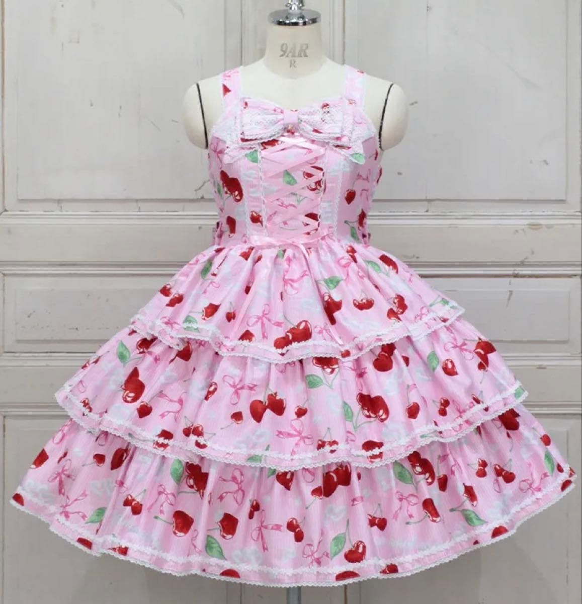 Preview of Metamorphose Whip Cherry Lace-Up Frill Jumper Skirt, Plus Size, Pink, Unused
