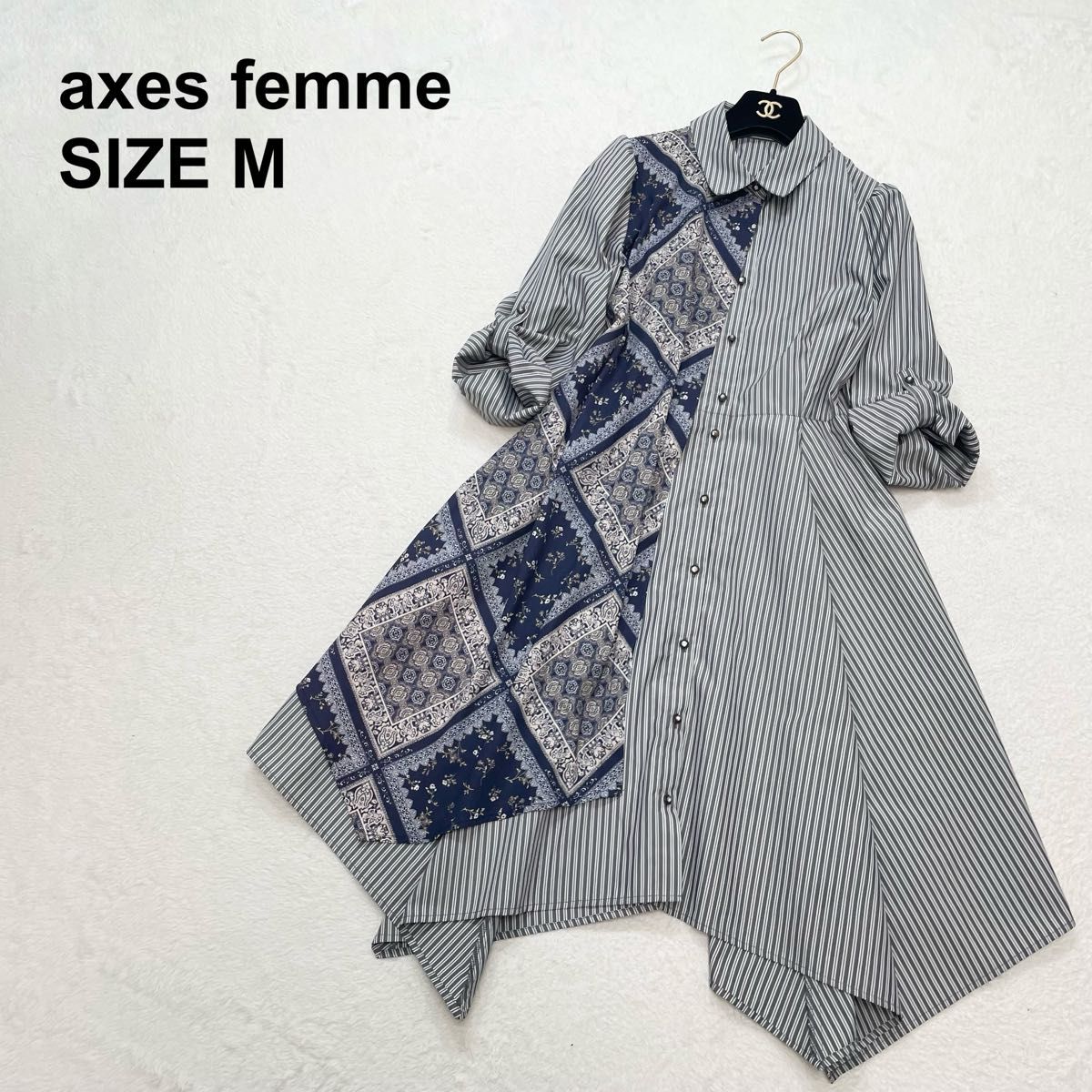 Preview of axes 柄切替 イレヘム 変形 シャツワンピース アシメ 森ガール（2187）