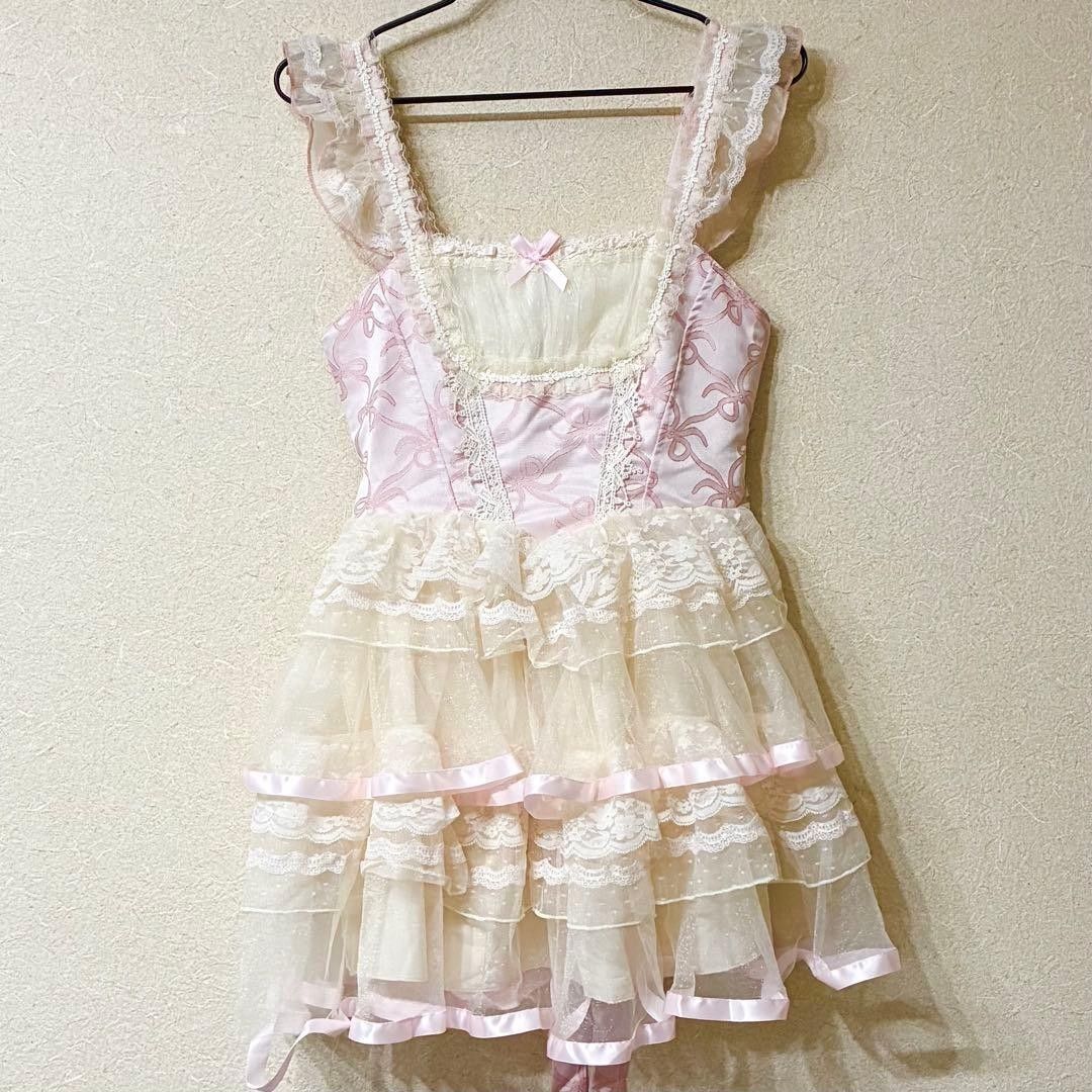 Preview of 9/21最安値 ロリータ ゴスロリ ワンピース ピンク レース フリル メイド服 ドレス 可愛い 衣装 発表会 女の子 姫系