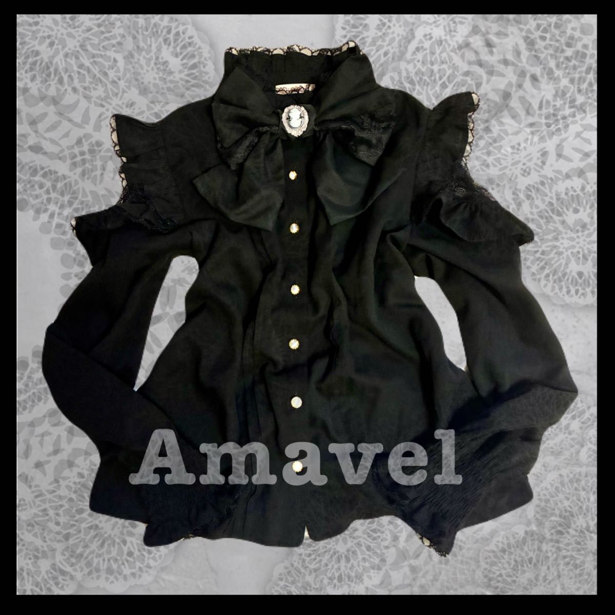 Preview of Amavel BIGリボンブラウス フリル ブラック アマベル ゴスロリ パール 長袖 地雷系 レース 量産型
