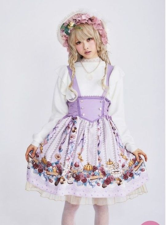 Preview of Brand new with tags. axes kawaii Sugary Time Suspender Skirt. Lolita fashion style. Rose, sweets, teatime. 2-way design.