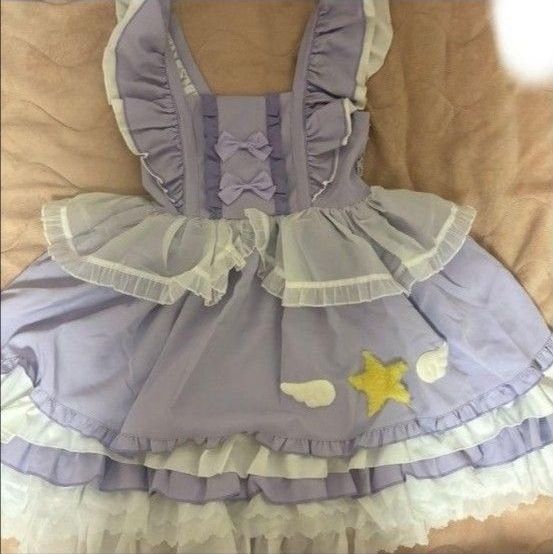 Preview of ロリータ風ワンピース 星と羽モチーフ パープル フリル リボン