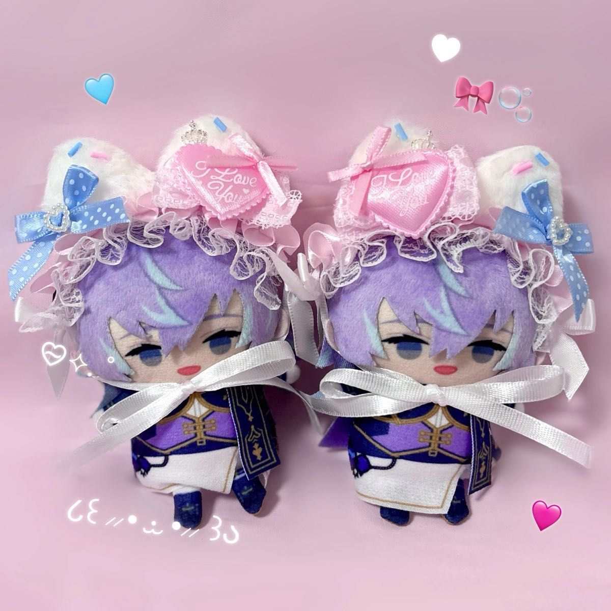 Preview of にじぱぺっと まるっと ぬい服 量産型 平成女児 ピンク リボン フリル ヘッドドレス ペア おまんじゅう