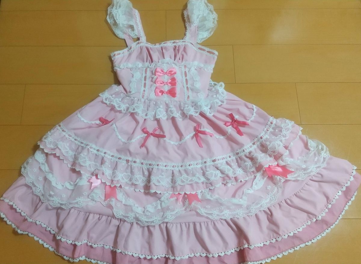 Preview of 甘ロリ ロリータワンピース ピンク フリル レース リボン