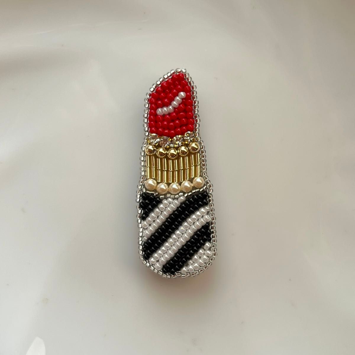 Lipstick Brooch, Beaded Embroidery, Lipstick