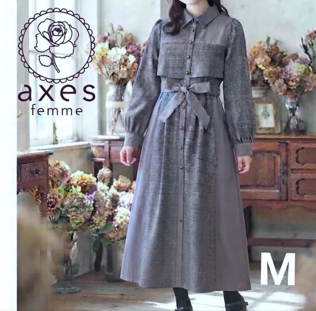 Preview of 【秋物】【美品】axes femme アクシーズファム チェック切り替えシャツワンピース 長袖 ロリィタ クラロリ ブルーグレー