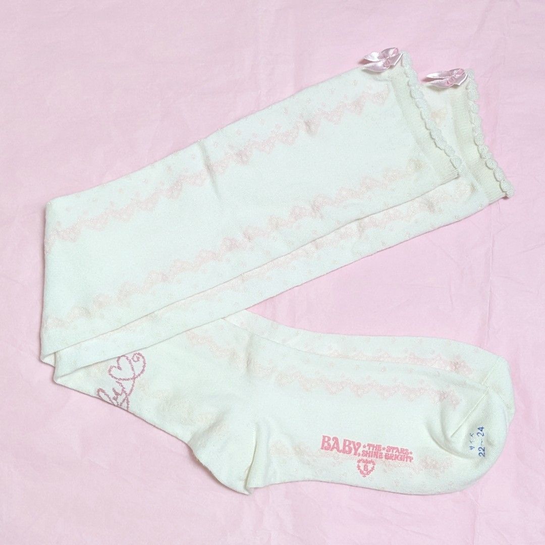 Preview of BABY, THE STARS SHINE BRIGHT Sweet Dot Over-the-Knee Socks Off-White x Pink
