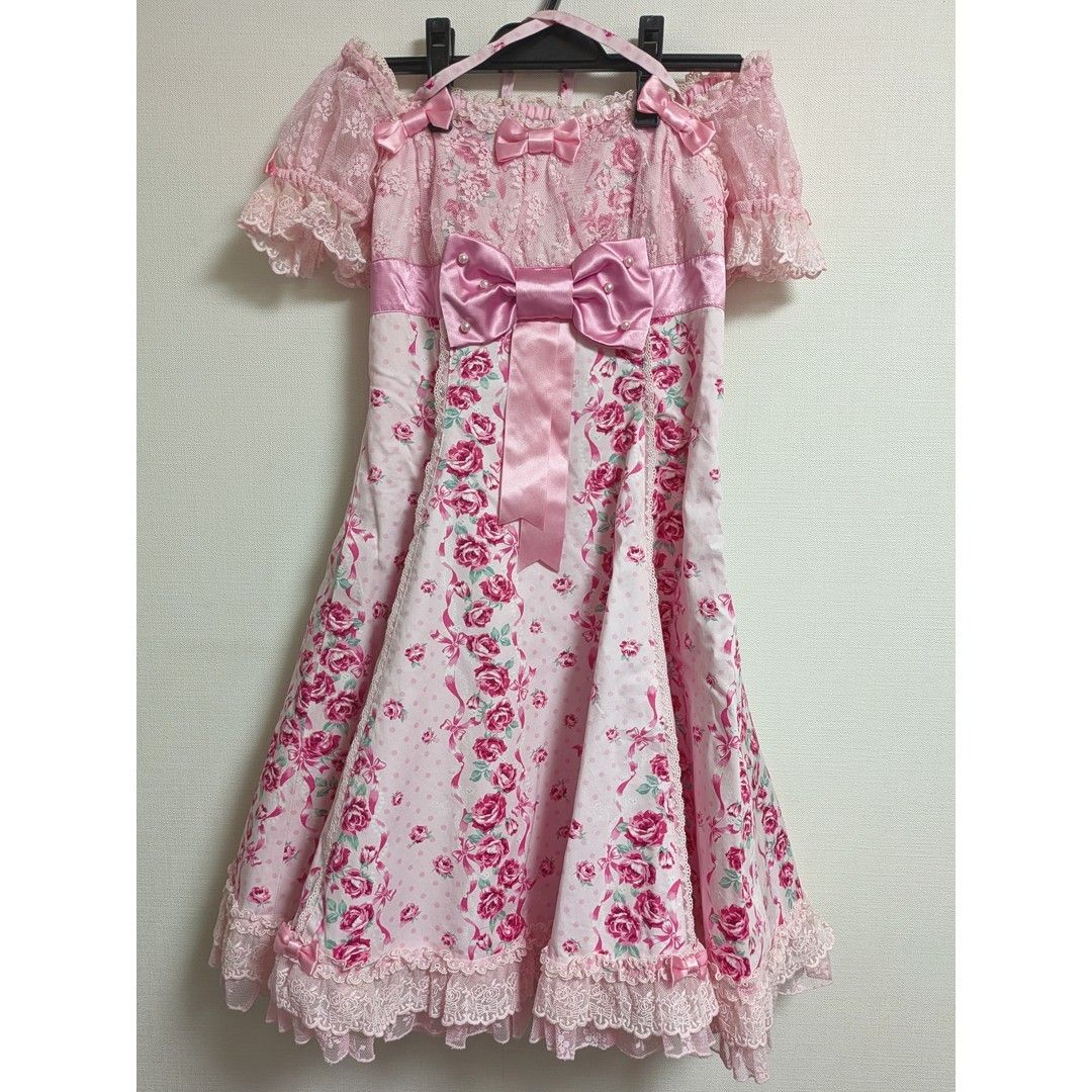 Preview of Angelic Pretty Lady Rose Mini Sleeve Jumper Skirt Canotier Pink Set
